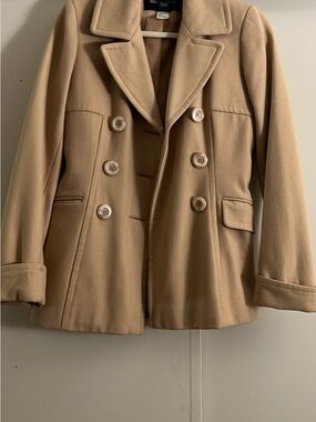 Moda International Camel Double-Breasted Pea Coat